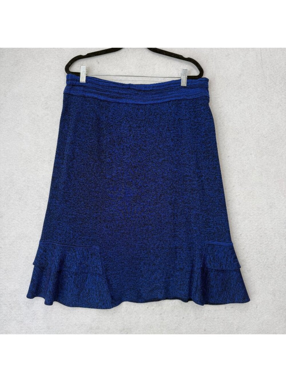 Misook Skirt Womens Large Blue Knit A Line Ruffle Hem Elastic Waist Knee Length
